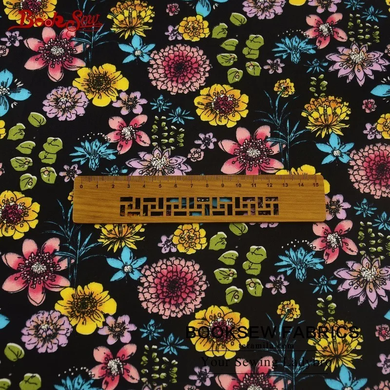 Тканевый поплин Booksew из 100% хлопка цветочный дизайн черный толстый материал для