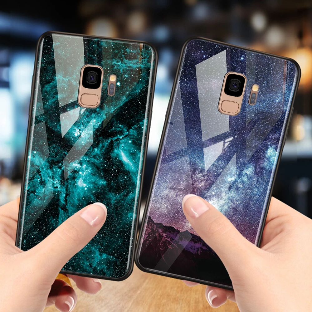 Hisomone Case For Samsung Galaxy S9 Plus Back Cover Star Tempered Glass Phone + Note 8 9 Luxury Pattern |
