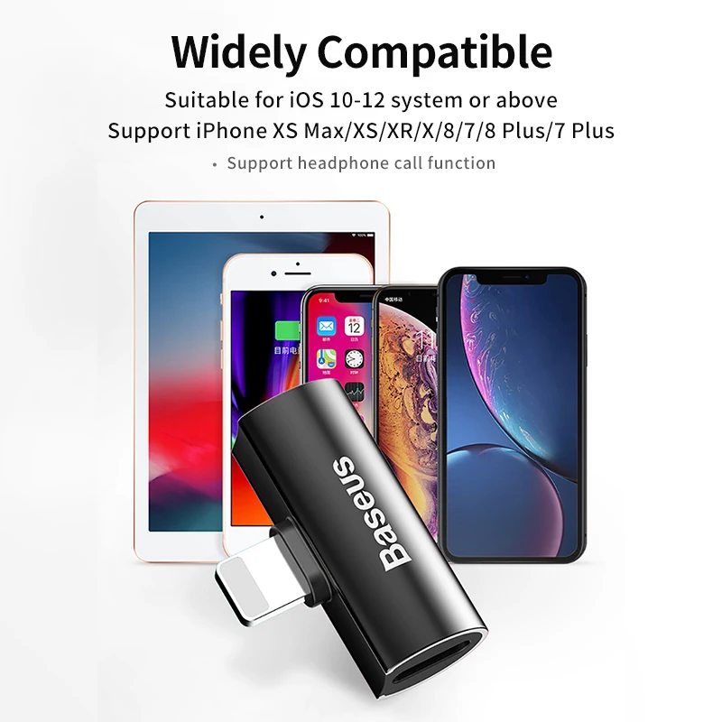 Baseus аудио адаптер для iPhone Xs Max Xr X 8 7 Plus разветвитель наушников разъем для наушников OTG кабель адаптер для iPhone Xsmax