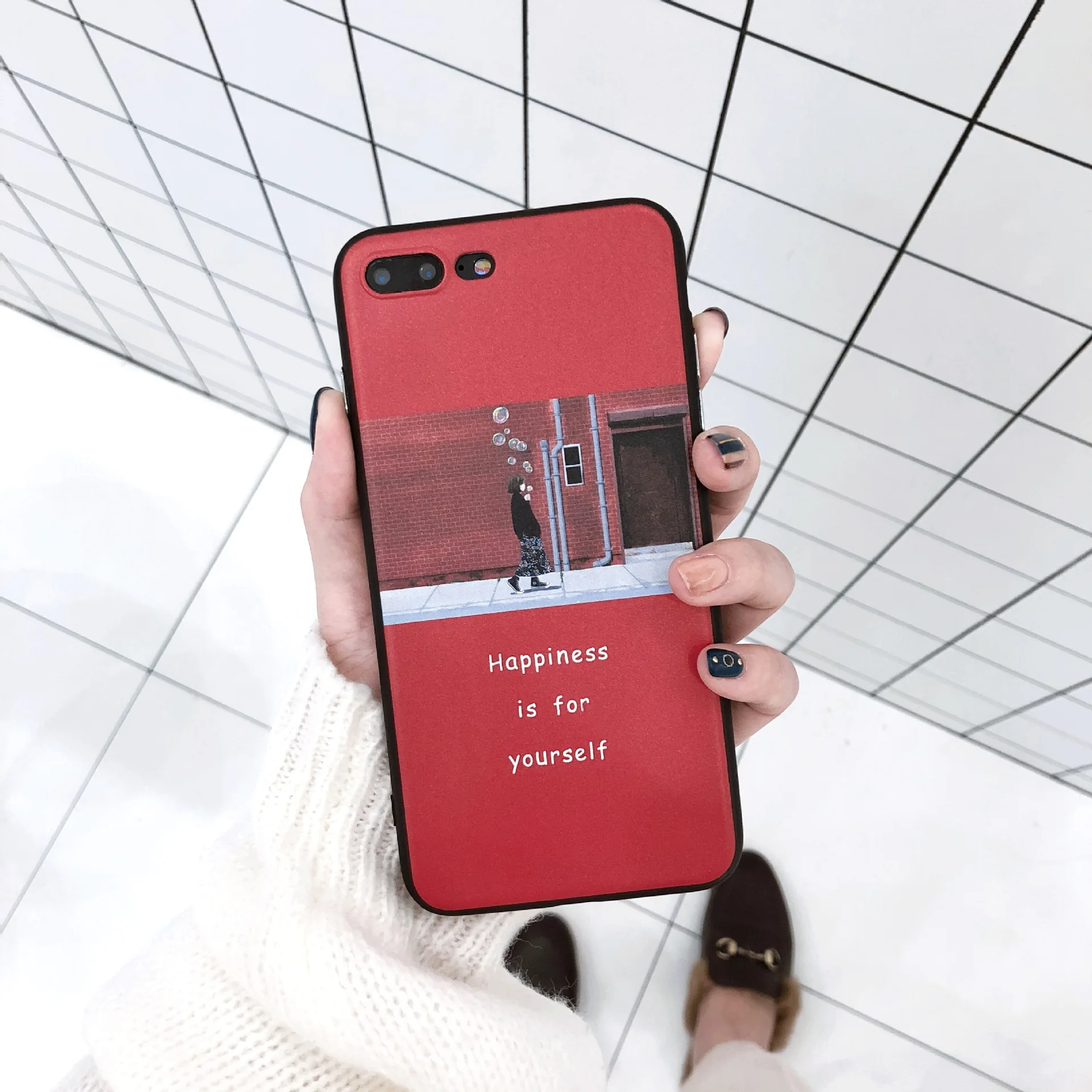 Retro Art Letters illustration Korean Phone Case For iPhone 6 Puls 6S 7 8 Cases Wine red Soft silicone Back Cover Coque |
