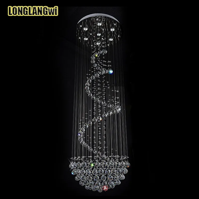 安い 大型 Led 現代 K9 クリスタルシャンデリアランプヴィラペントハウスのためのスパイラルステンレス二重回転クリスタル照明