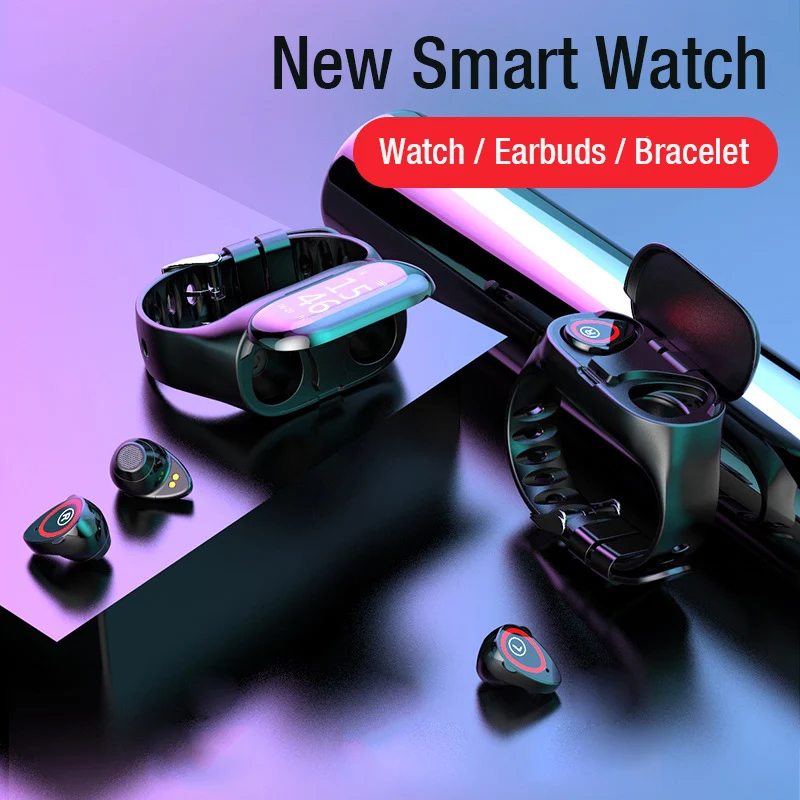 LYMOC M1 Смарт-браслеты Bluetooth наушники TWS сенсорный экран браслет пульсометр трекер активности Смарт-часы для XiaoMi iPhone