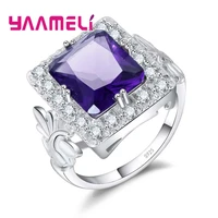 luxury vintage style purple square crystal stone butterfly ring accessories 925 sterling silver for women big surprise