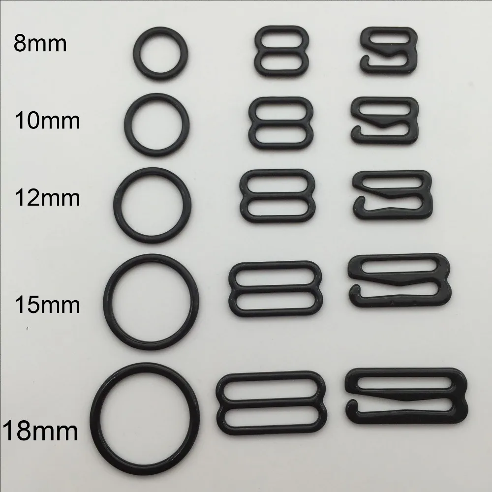 100 шт./лот черный бюстгальтер регулируемый металлический слайдер крючок кольцо - Фото №1