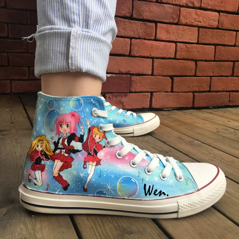 Вэнь Цвет аниме ручная роспись обувь Shugo Chara женские высокие парусиновые