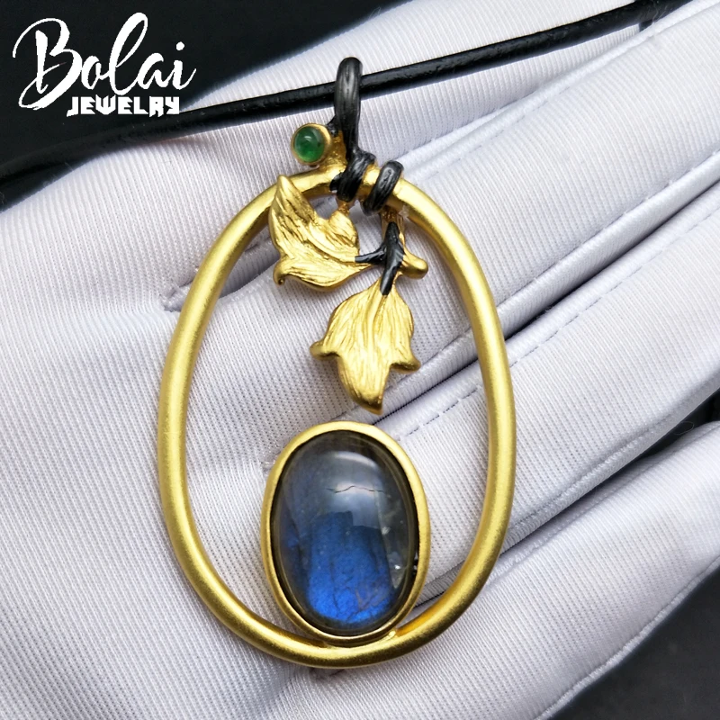 Bolaijewelry, подвеска в виде дерева и листьев, с натуральным хорошим блеском, лабрадорит и изумруд, серебро 925 пробы, ожерелье