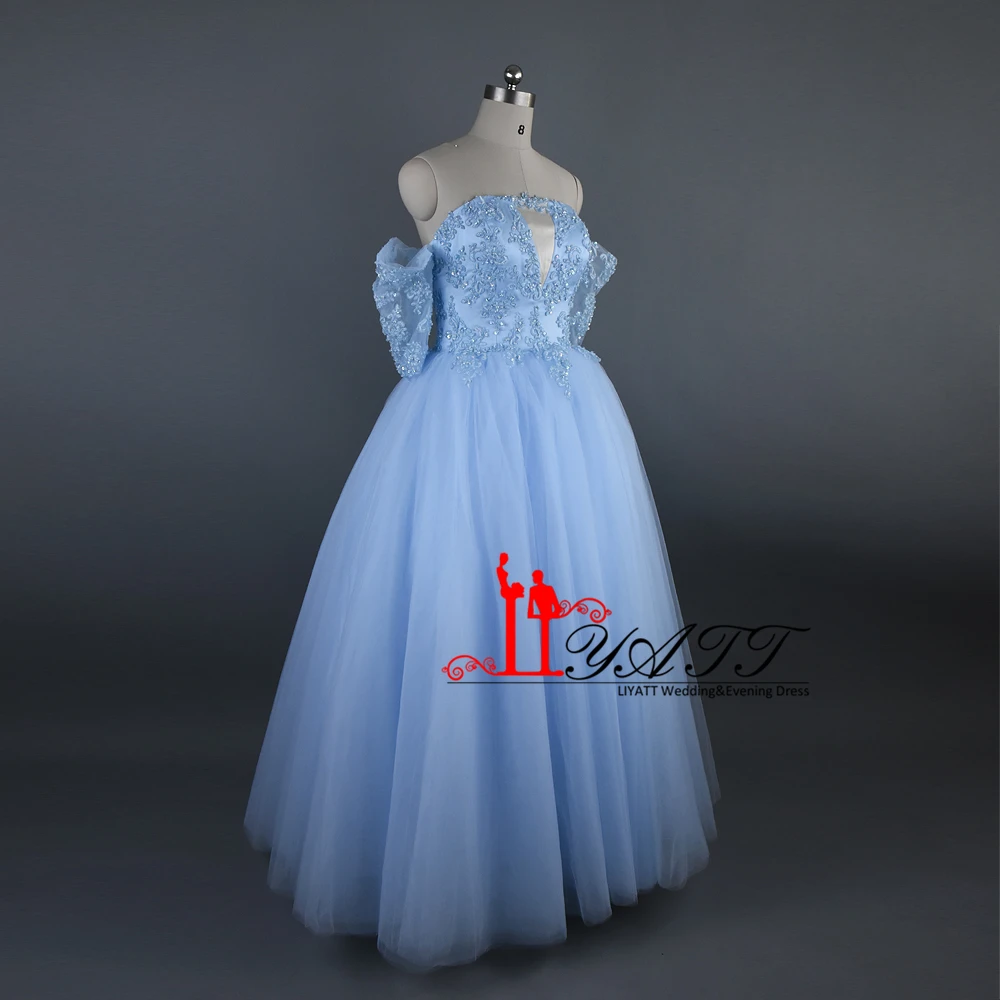 2017 новое поступление небесно-Голубое Бальное Платье со средними рукавами пышное
