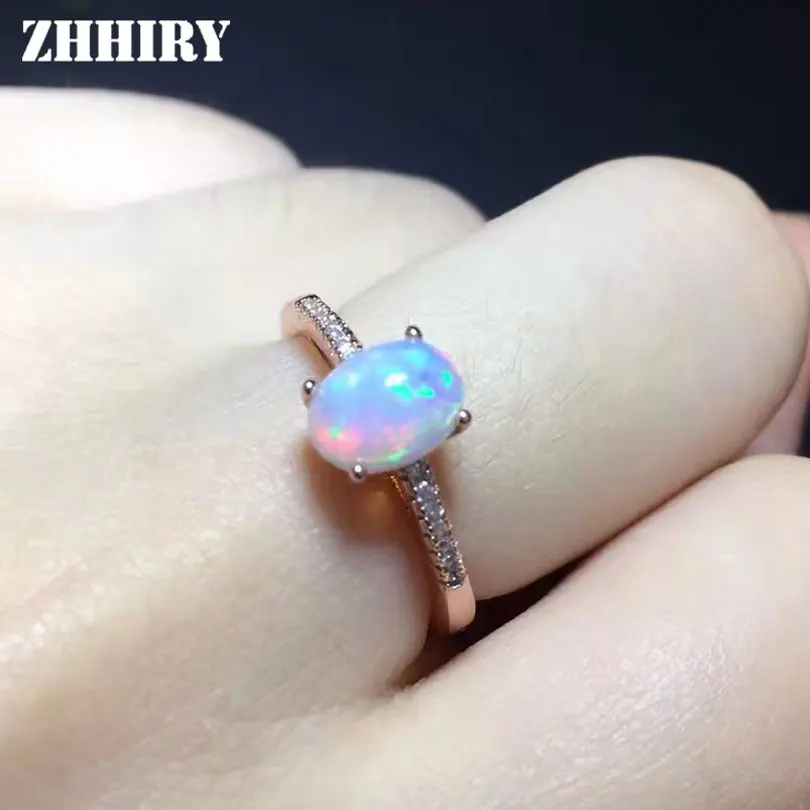 Женское кольцо с натуральным огненным опалом ZHHIRY однотонное из стерлингового