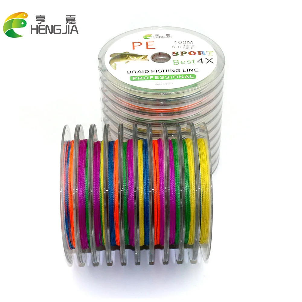 Hengjia 100 м Смешанные Красочные Utral strong PE 4 плетения плетеные японские лески для