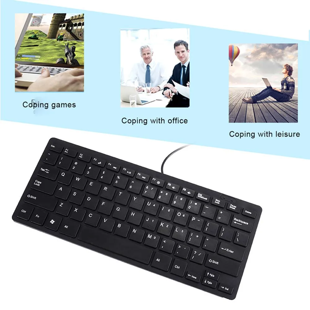 Ультра тонкая Тихая маленькая Проводная клавиатура Мини Мультимедиа USB