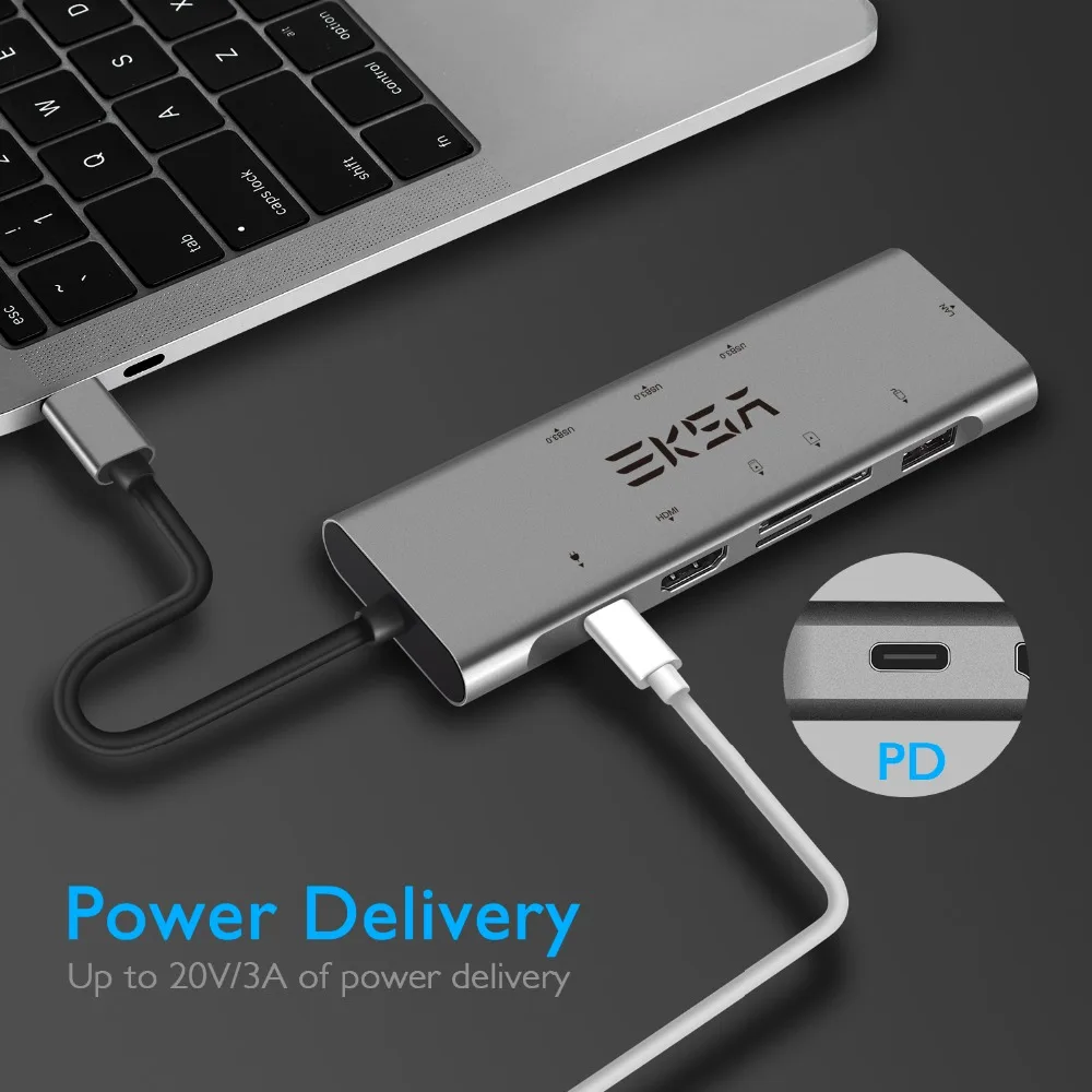 EKSA usb хаб USB C концентратор для HDMI RJ45 3 0 9 в 1 MacBook samsung Galaxy S10 huawei mate 20 P20 Pro type