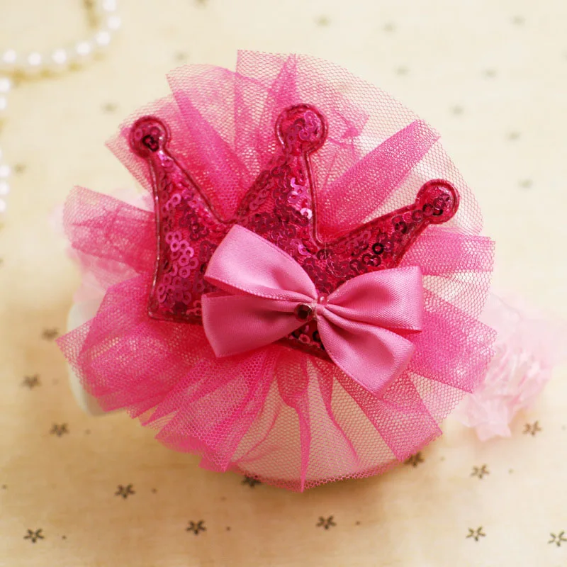 

New hot gold pink children's lace gold chiffon rose red hypoallergenic crown tiara hair band elastic bow girl gift accessories