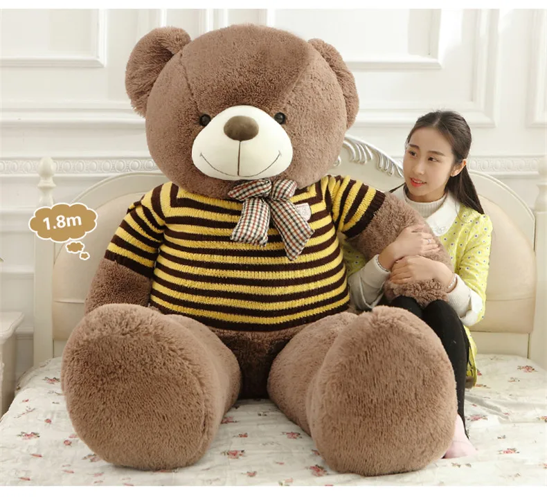 

big plush round eyes big bow tie yellow stripe sweater teddy bear toy huge bear doll gift about 160cm