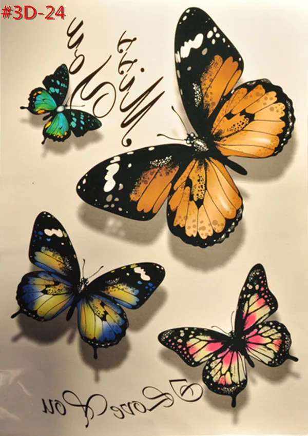 Модная Водонепроницаемая 3 d наклейка-Татуировка Бабочка цветная буква временная