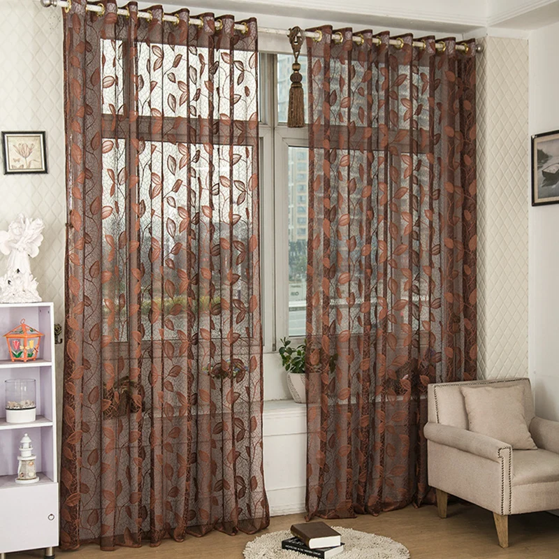 

Luxury European Curtain Jacquard Leaf Sheer Curtains Panels for Living Room Bedroom Balcony Window Treatments Draperies
