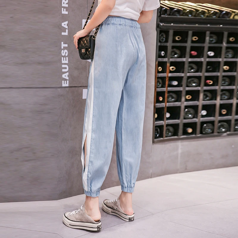 Джинсы-бойфренды женские тонкие из хлопка с эластичным поясом | Женская одежда
