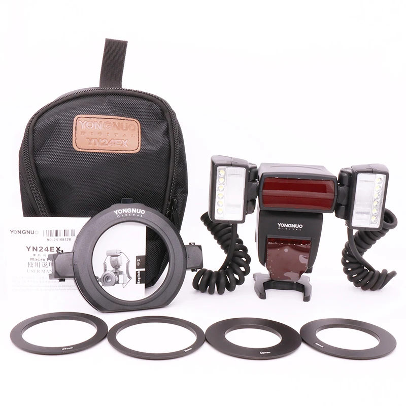 YONGNUO YN24EX E-TTL Макросъемка Speedlite с 2 шт. головкой вспышки и 4 переходными кольцами для