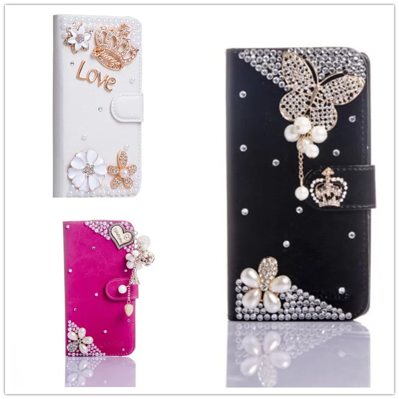 Блестящие Кожаные чехлы бумажники с бабочкой и жемчугом для Samsung Galaxy J4 J6 Plus J8 2018 J3