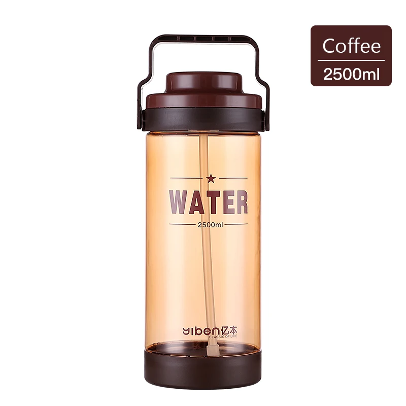 Coffee-2500ml 3000 мл бутылка для воды с соломинкой большая емкость пластиковые спортивные бутылки для тренировок кемпинга фитнеса BPA ручка для напитков - Цвет: Coffee-2500ml