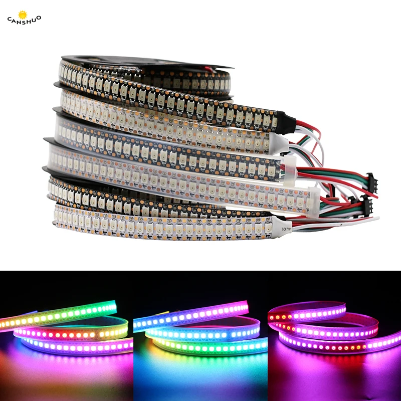 DC5V WS2812B 30/60/144 светодиодов/m Smartled пикселей RGB индивидуально адресуемых светодиодные полосы светильник черный/белый печатных плат IC WS2812 полосы