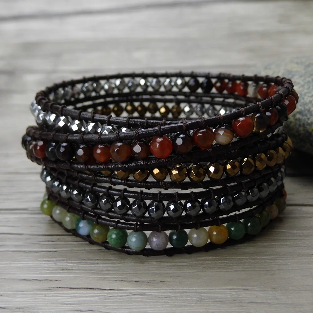 Палантин Бохо Браслет индийский натуральный камень Бусина beads Бусы Кожа Йога