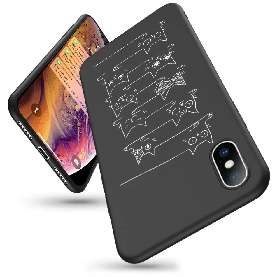 Lovebay мягкие черные чехлы для телефонов с котом для Iphone 6, 6 S, 7, 8 Plus, XS Max, XR, X, ультра-тонкий силиконовый чехол с милым рисунком