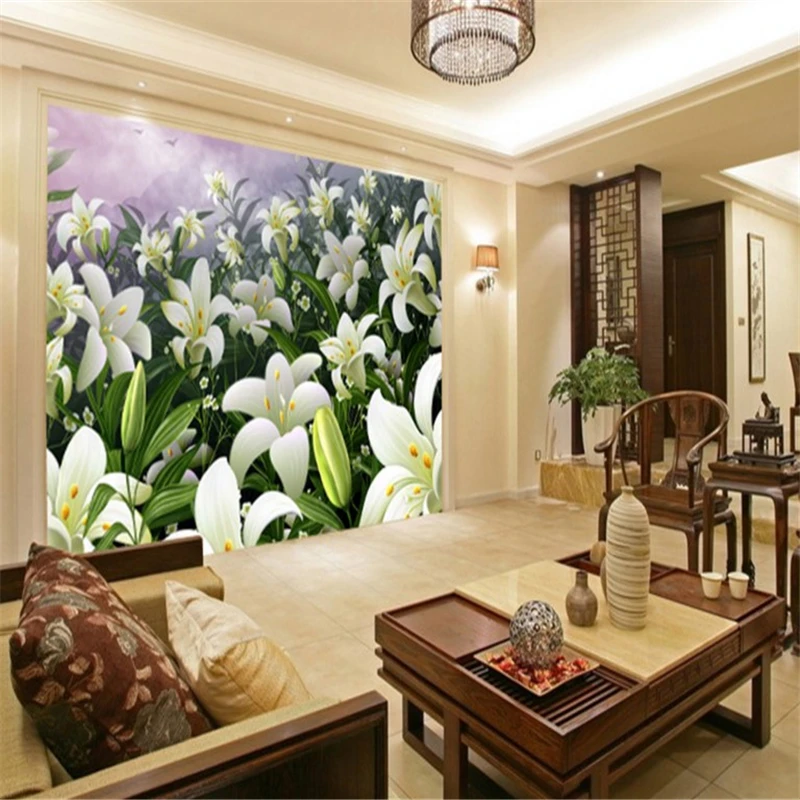 

beibehang Large custom wallpapers Lily flower seascape background wall papel de parede para quarto em 3d relevo