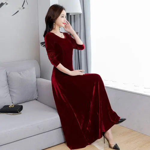 Wine Red TingYiLi бархатное платье осень зима элегантное женское Платье макси с длинным рукавом синие фиолетовые Зеленые Черные Длинные вечерние платья - Цвет: Wine Red