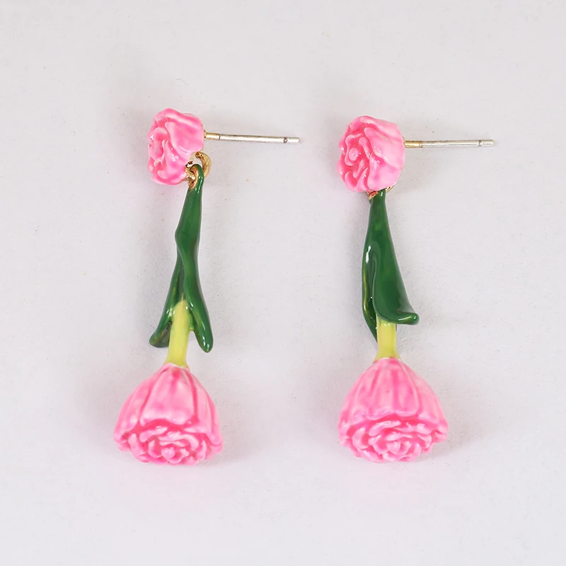 Small Fresh Flower Bloom Hand Painted Enamel Stud Earring For Women Plant Jewellery Boucle Doreille femme 2017 Orecchini donna | Украшения