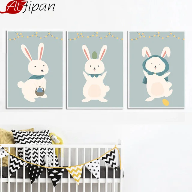 

Atfipan Cute Rabbit Cosplay Canvas Painting Nordic Posters Animal Cartoon Decorative Pictures For Kids Room Decoration Artworks