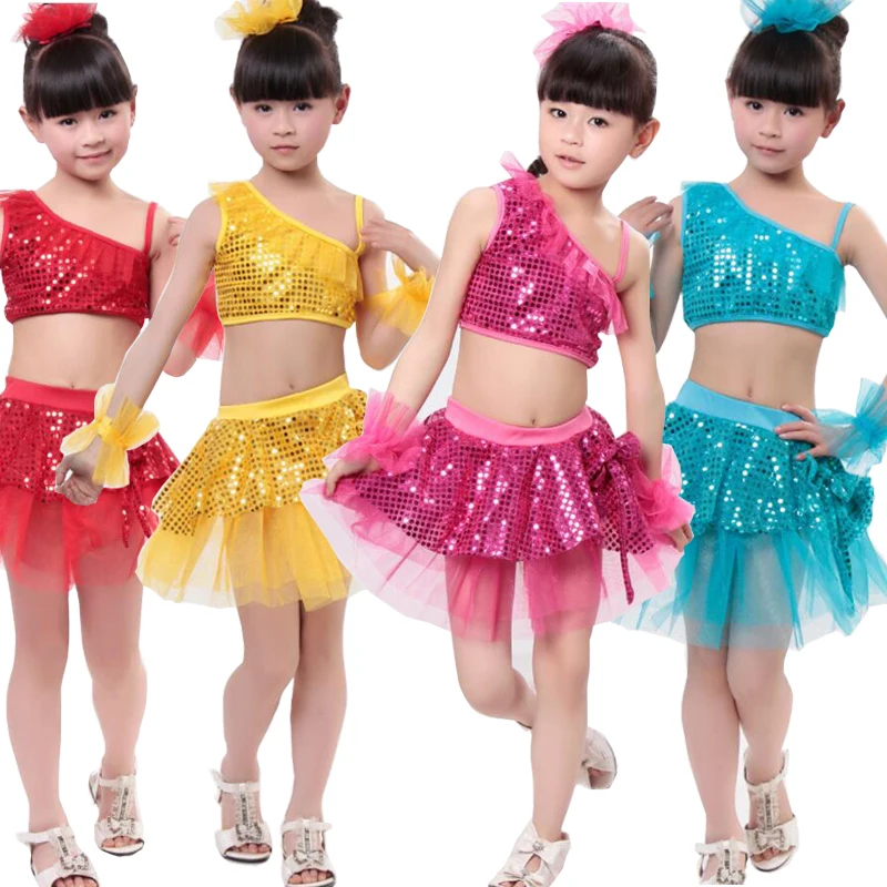 Платье для танцев девочек с блестками в стиле джаз детский комплект одежды