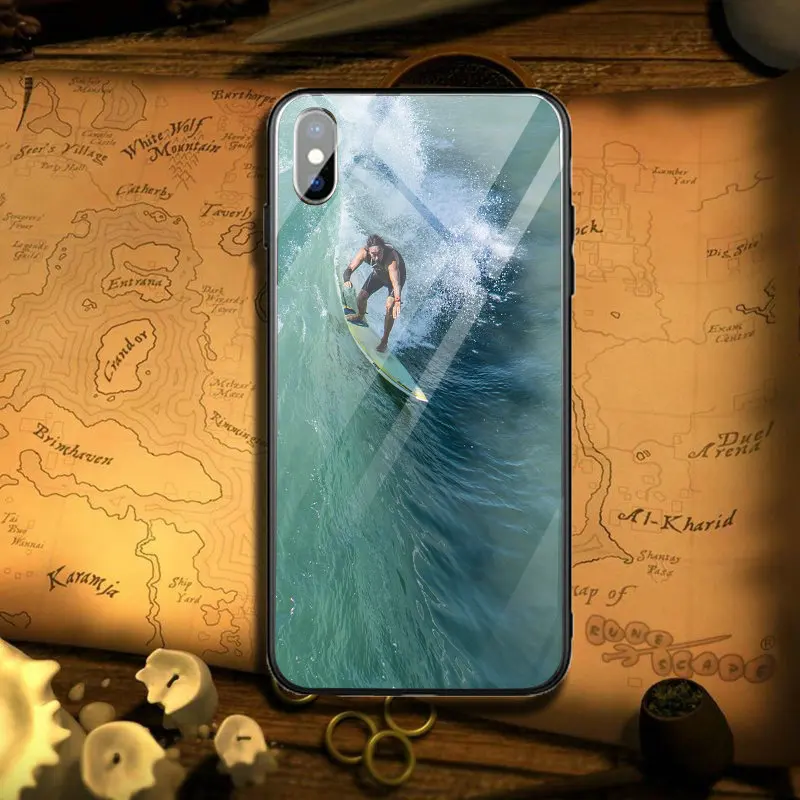 Love Surfing Sports For iPhone 5 5S SE 7 6S 6 8 Plus X XR XS Max Coque Fundas Shell Tempered Glass Mobile Phone Case Cover | Мобильные