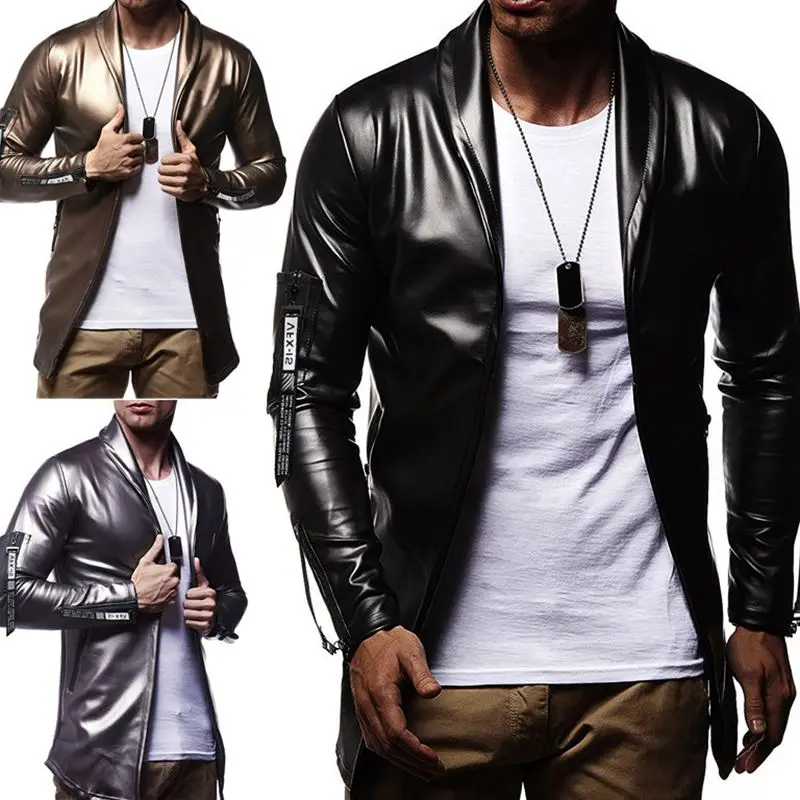 Куртка мужская из эластичной искусственной кожи модная повседневная