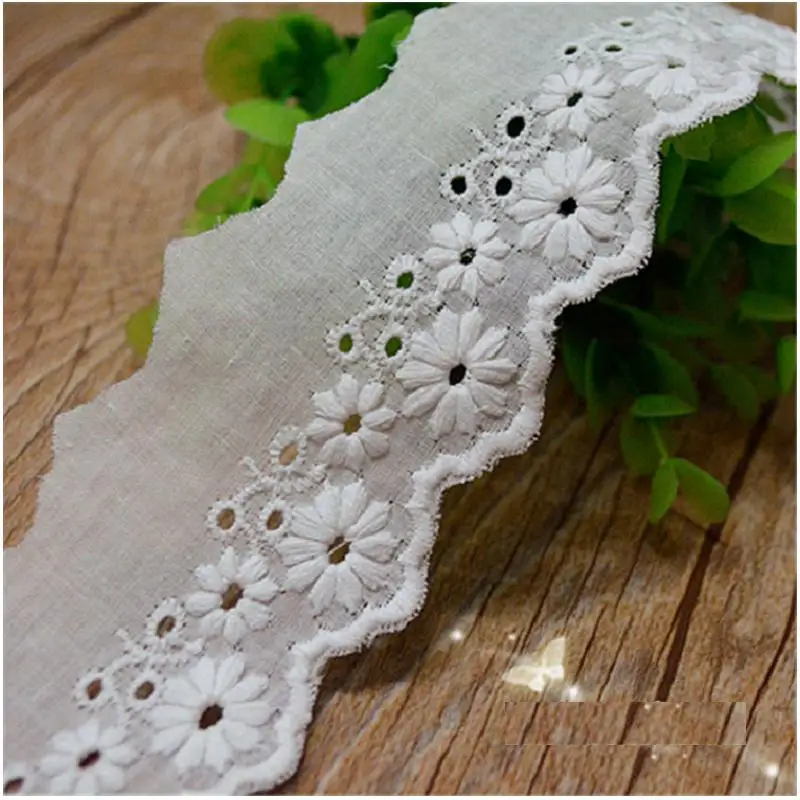 YACKALASI 30 ярдов/Лот 100% хлопок кружево ушко Цветочная вышивка аппликация 3D отделка 2