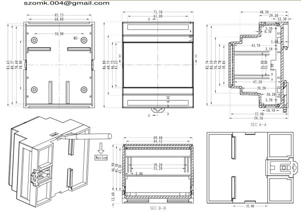 Стандартный корпус din рейки для контроллера печатной платы abs пластиковый