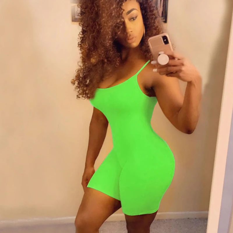 Fashion Neon Playsuit High Elastic Tight Rompers Womens Jumpsuit Shorts Overalls Female Sports Casual Fitness Bandage | Женская одежда