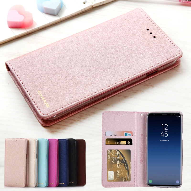 Чехол для samsung Galaxy S9, Шелковый кожаный Магнитный Флип-кошелек, чехол для телефона samsung Galaxy S9 Plus, чехол с подставкой, держатель для карт