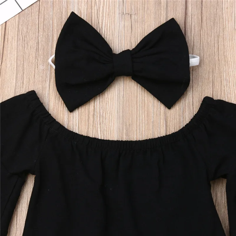 Toddler Kids Baby Girl Leopard Denim Outfit Black Off Shoulder Top Blouse Ripped Jeans Pants Headband 3PCS Clothes Set 1-6T 2019 | Детская