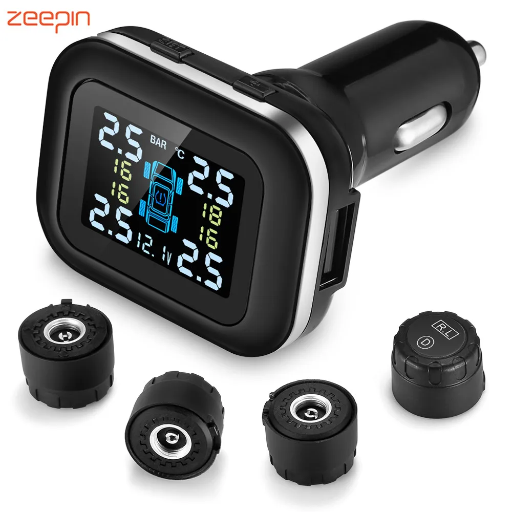 2019 Zeepin C110 Tire Pressure Monitoring System Real-time Monitor Waterproof Cigarette Lighter Plug TPMS 4 External Sensors | Автомобили