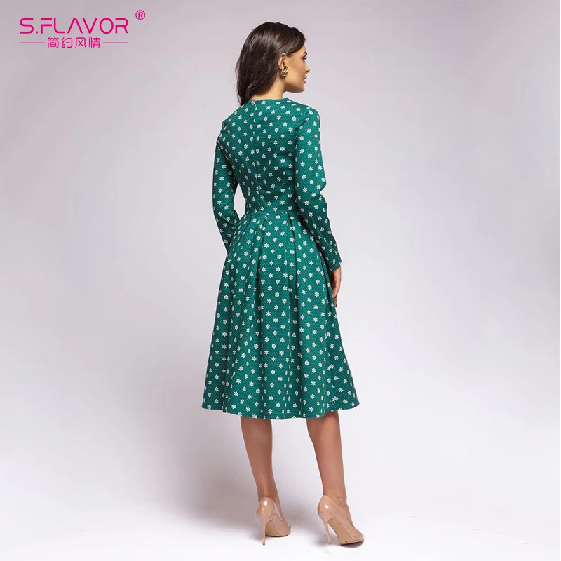 S. FLAVOR green женское Повседневное платье трапециевидной формы с принтом горячая