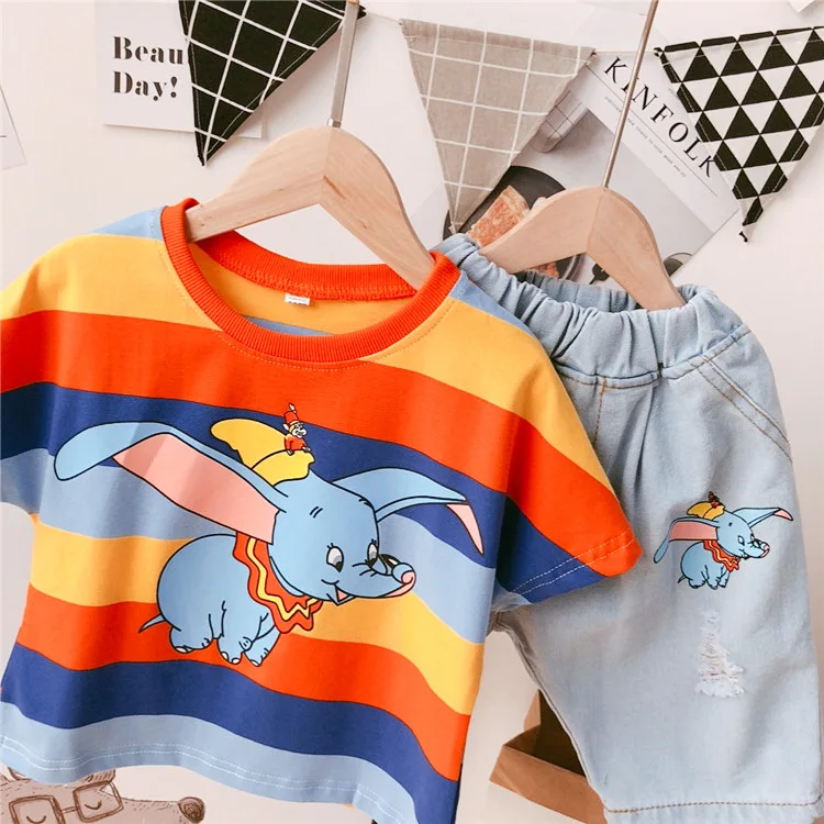 

fashion boutique rainbow stripe cotton boy girl outfits elephant hot sell clothing summer