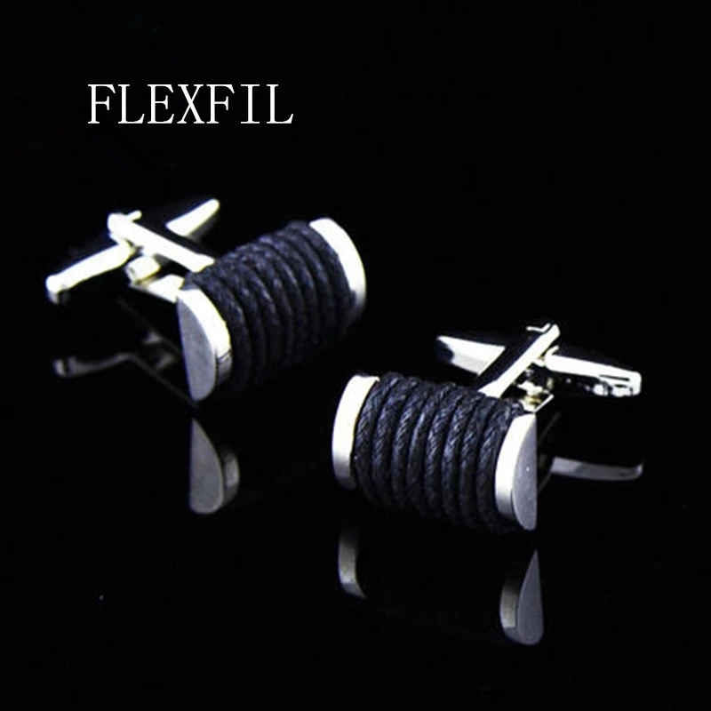 

FLEXFIL Jewelry shirt cufflinks for mens Brand Black Cuff links Button Shell High Quality Luxury Wedding Male Free Shipping