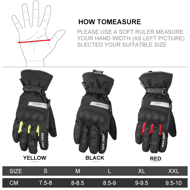 

Richa Windproof Protective Gloves Motorcycle Gloves Winter Warm 100% Waterproof touch-Screen Guantes Moto Motocross Stars