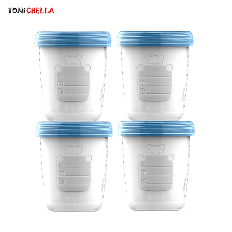 

4pieces/ Baby Breast Milk Storage Bottle Collection Infant Newborn Food Freezer Container BPA Free Products Blue 180ml T0393