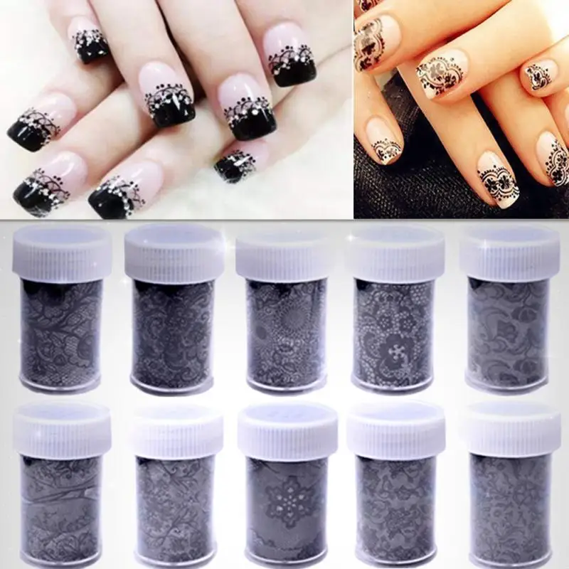 2018 Новый 1 рулон 4*100 см ногтей Фольга s черный/белый кружевное платье с цветочным