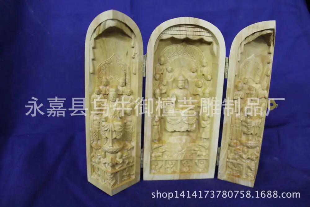 

Three folding boxwood carving Buddha lettering Dover full car decoration crafts Home Furnishing Talisman