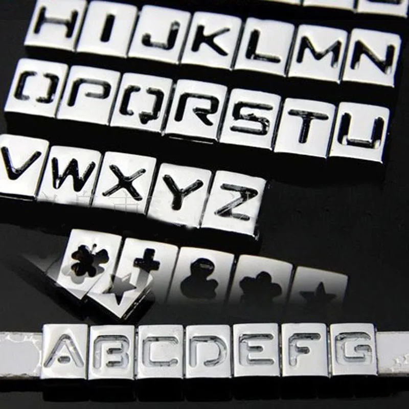 Бесплатная доставка 130 шт. 8 мм Гладкие Серебристые полые A Z буквы скольжения