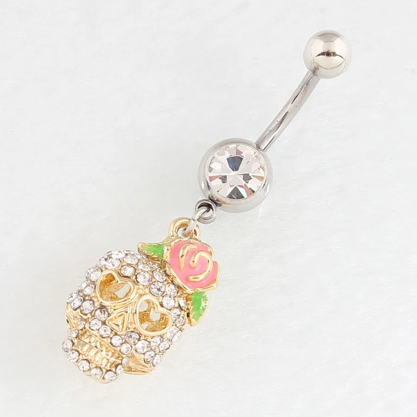 Планка для пупка с золотым покрытием череп скелет кольцо модное ювелирное