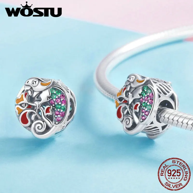 WOSTU, 925 пробы, серебро, животное, ящерица, эмаль, бусины, шарм, подходит для оригинального браслета, кулон, хорошее ювелирное изделие, роскошный подарок CQC851