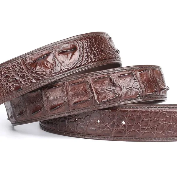Authentic Real Crocodile Head Skin Male Belt without Buckle Genuine Exotic Alligator Leather Belt Classical Men's Waist Strap